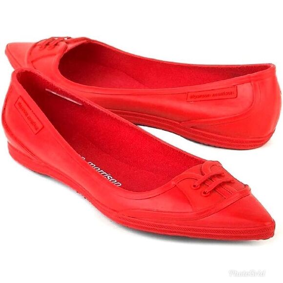 SIGERSON MORRISON Rain or Shine Rubber Pointed Toe Skimmer Cherry Red Flat - Picture 1 of 15
